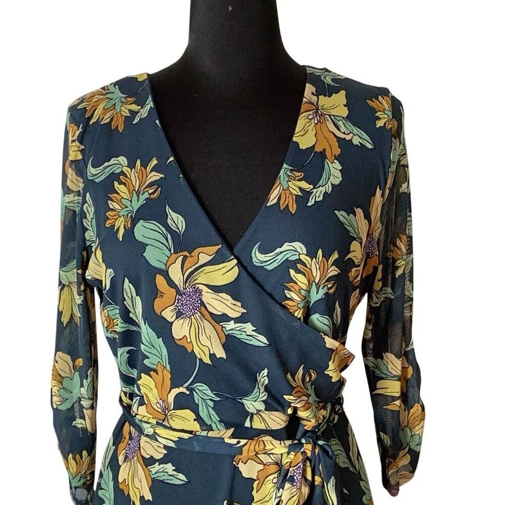 Harlow & Rose Petite Blue Floral Faux Wrap Maxi Dress PXL 3/4 Sleeve - Picture 5 of 9